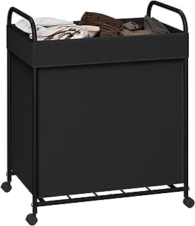 Laundry Basket with Wheels, Rolling Laundry Hamper, Laundry Sorter with Removable Liner, Steel Frame with Handle, 80L, 19.7 x 13 x 25.2 Inches, Black, LHC100B01