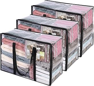 Vieshful 3 Pack Clear Comforter Storage Bag, 40L Clothes Storage Bag with Zipper Closet Organizer, Plastic Storage Containers Moving bags for Comforter, Blanket, Bedding, Duvet, Toys