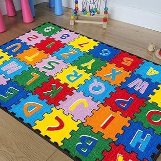 iSavings Kids/Baby Room/Daycare/Classroom/Playroom Area Rug. ABC Puzzle (A-Z and 1-9). Educational. Fun. Bright Colorful Vibrant Colors (5 Feet X 7 Feet)