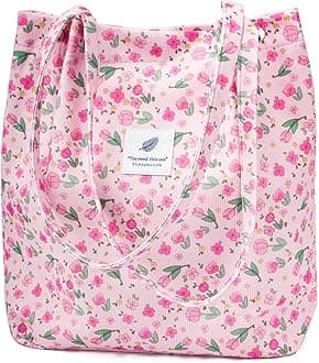 Corduroy Tote Bag Cute Tote Bags for Women Shoulder Bag with Inner Pocket for Work Beach Travel and Shopping Grocery