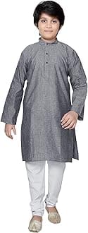 Baba & Baby boys traditional ethnic wear handloom cotton plain grey colour kurta pajama set (Grey, 9-10 Years)