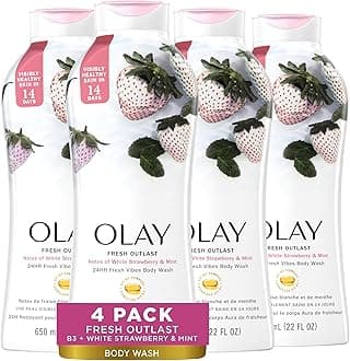 Olay Fresh Outlast Cooling White Strawberry & Mint Body Wash, 22 oz, (4 Count)