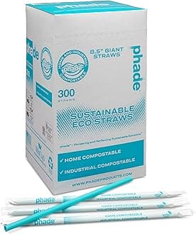 Eco-Friendly 8.5" Giant Drinking Straws 1,200 Count - Sustainable Marine Biodegradable Compostable, Individually Wrapped, 4 Pack