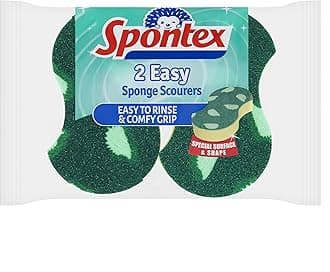 Spontex 2 Easy Sponge Scourers, Green and Yellow