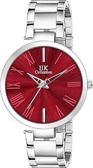 IIK COLLECTION Watches for Women Round Studded Dial | Quartz Movemnet |Long Battery Life|Stainless Steel Bracelet Chain Strap|Double Lock Clasp Safety Watches for Girls