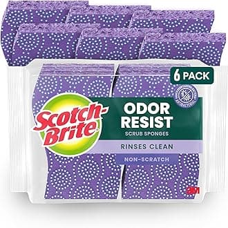 Scotch-Brite Odor Resist Non-Scratch Scrub Sponge, Dishwasher-Safe Kitchen Sponges that Resist Bacterial Odors, Multipurpose Dish Sponge for Gentle Cleaning, 6 Dish Sponges