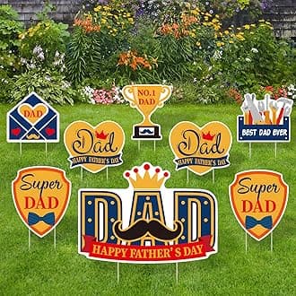 Happy Fathers Day Decorations, 8Pcs Dad Yard Signs with Stakes，Plastic Weather Proof, Father's Day Outdoor Lawn Decor