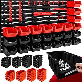 DEUBA® Wall Shelf with Stacking Boxes and Tool Holder 43 Pieces Box Expandable Workshop Shelf Tool Hole Wall