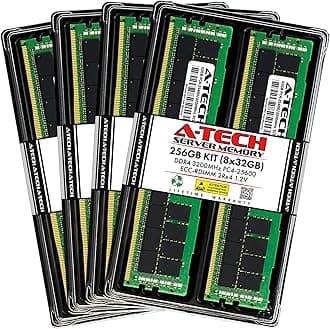 A-Tech 256GB Kit (8x32GB) DDR4 3200MHz PC4-25600 ECC RDIMM 2Rx4 Dual Rank 1.2V ECC Registered DIMM 288-Pin Server & Workstation RAM Memory Upgrade Modules (A-Tech Enterprise Series)