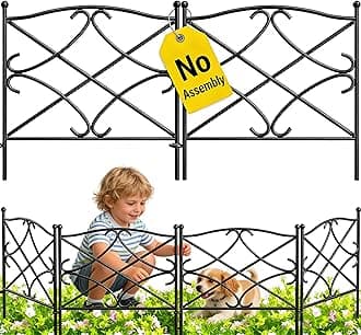 AMAGABELI GARDEN & HOME 5 Panels 32in(H)×10ft(L) Decorative Garden Fences and Borders for Dogs Rustproof Metal No Dig Fence Panels Garden Edging Border for Animal Barrier Flower Beds Yard Patio