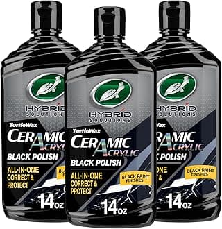 Hybrid Solutions Ceramic Acrylic Black Car Polish and Wax, Car Scratch Remover & Car Paint Restorer for Black Cars, Deep Shine, Ceramic Coating Protection & Water Beading, 14 oz (Pack of 3)