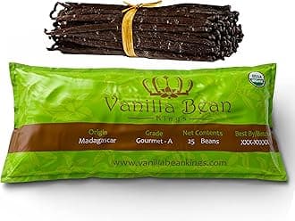 Vanilla Bean Kings 25 Organic Madagascar Beans. Whole Grade A Pods for Extract and Baking