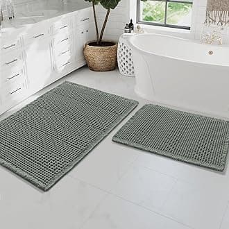 H.VERSAILTEX Waffle Bath Mat Super Absorbent Bathroom Mats Non Slip Bath Rugs for Bathroom Floor Machine Washable Ultra Soft Bathroom Rugs for Beside Tub, (32 x 20 Plus 24 x 17 - Inches, Lichen)