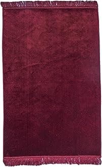 Modefa Turkish Islamic Velvet Janamaz Prayer Rug - Prayer Mat Carpet for Men and Women - Traditional Muslim Sajadah - Ramadan or Eid Gift - Solid Simple (Red)