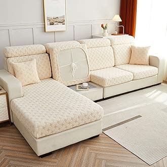 Jacquard Sofa Cushion Cover Couch Seat Covers Sofa Seat Cushion Slipcovers Sofa Cover, Plush Winter Warm High Stretch Fabric Washable Summer Furniture Protector (Beige Yellow,1 Seat)