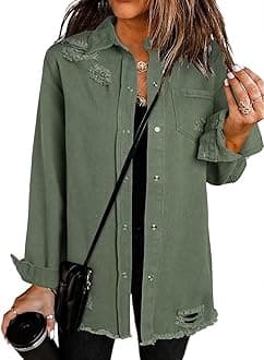 Women's Oversized Denim Jacket Casual Long Sleeve Denim Shirts Distresse Jean Jacket