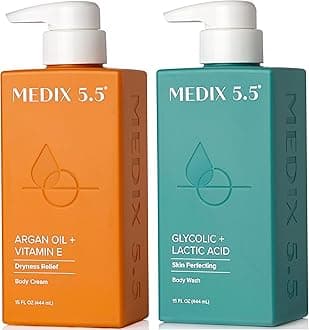 Glycolic Acid Exfoliating Face & Body Wash Cleanser + Argan Oil Moisturizing Body Cream Lotion 2PC Skin Care Set | Alpha Hydroxy Acid & Lactic Acid Foaming Face Wash, 2PC Set