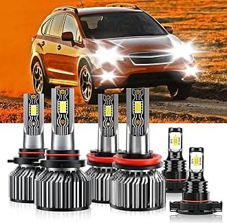 Compatible For Subaru XV Crosstrek 2013-2014 9005 H11 High/Low Beam 5202 Fog Light Bulbs, 600% Brightness 6500K White with Cooling Fan, Plug and Play, IP68 Waterproof Pack of 6