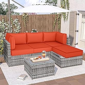 Outdoor Sectional Cushions, 5" Replacement Cushions for Patio Furniture, 9 Piece Water-Resistant Couch Replacement Set, for 4-seat Patio L Shaped Wicker Sofa (Orange)
