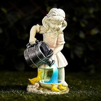Garden Mile Solar Powered Garden Ornament - Girl with Watering Can Statue Large Durable Resin Garden Decoration LED Lights Decor for Patio, Flowerbed, Balcony, Mum Birthday Gifts, Gardening Gifts