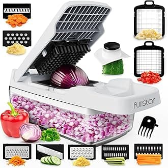 Vegetable Chopper & Mandoline Slicer - Julienne Cutter Dicer Grater for Food Veg Onion Cucumber Tomato Salad Potato Cheese - Kitchen Gadgets & Accessories (Standard 7-in-1, White)