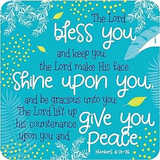Christian Coasters, Pack of 6 cork coasters, The Lord Bless you (teal), with Bible verse Numbers 6:24-26. Beautiful Christian gifts for women or men, by Just Cards Direct