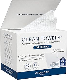 Clean Towels XL®, 100% USDA Biobased Face Towel, Disposable Face Towelette, Eczema Association Accepted, Makeup Remover Dry Wipes, Ultra Soft, 1 Pack, 50 Ct