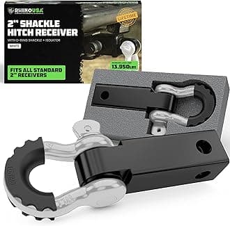 Shackle Hitch Receiver (Fits 2" Receivers) Best Towing Accessories for Trucks, Jeep, Toyota & More - Connect Your Rhino Tow Strap for Vehicle Recovery, Mounts to 2" Receiver Hitches (White)