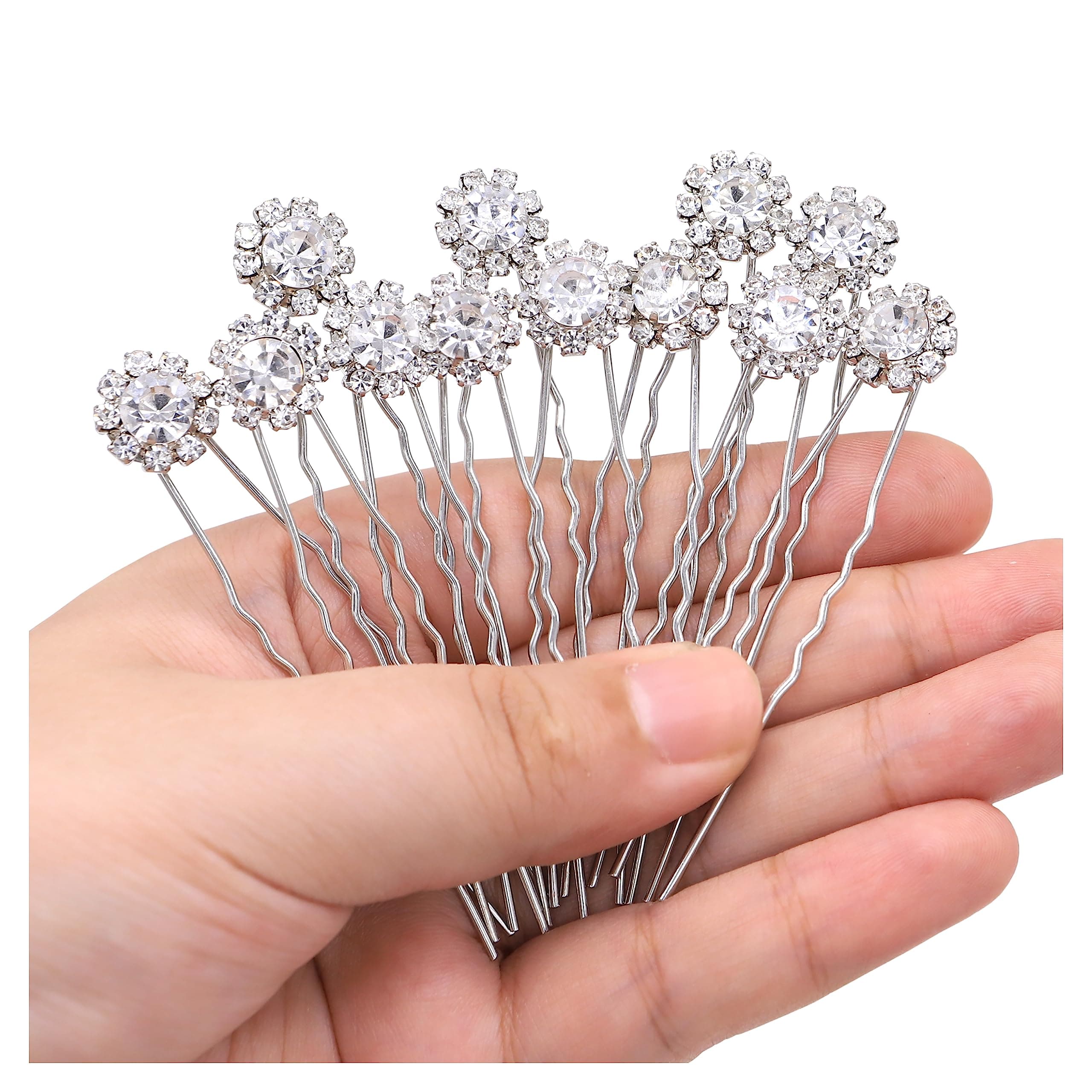 Crystal Bridal Hair Pins Clips Wedding Hair Accessories Hair Set Jewelry With Rhinestone For Brides and Bridesmaids Set Of 12 (Silver)