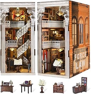 Book Nook Kit, DIY Miniature Dollhouse Booknook Kit with LED Light for Adults and Beginners