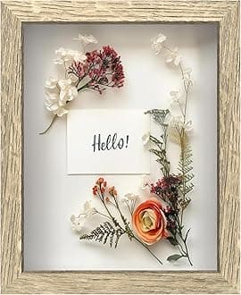 FrameWorks 8x10 Driftwood Wooden Shadow Box Frame – Soft Felt Back, Tempered Glass, and Included Elegant White Ball Push Pins