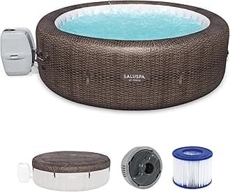 SaluSpa St Moritz Large Round AirJet 7 Person Inflatable Hot Tub Portable Outdoor Spa with 180 Soothing AirJets and Cover, Brown