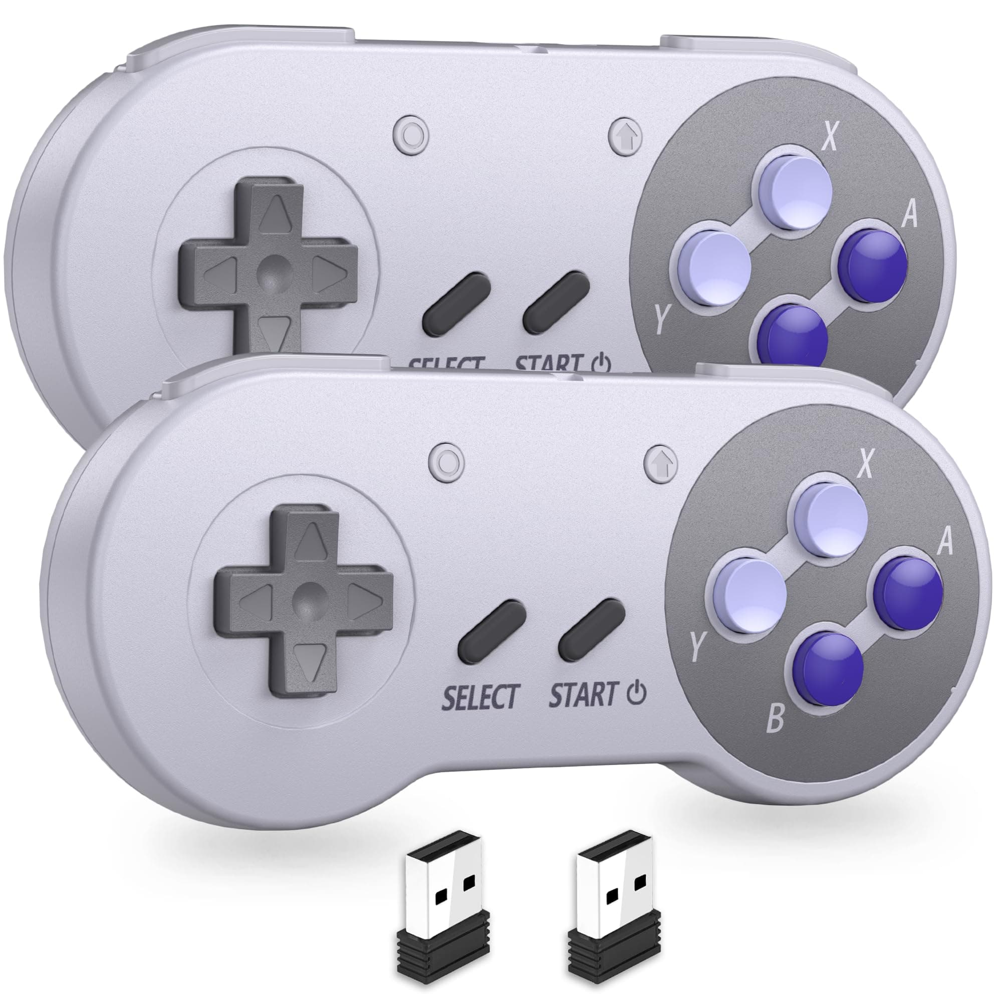 2.4 GHz Wireless SNES Switch Online Controller, USB Receiver, Compatible with Switch/Switch OLED, PC, Mac OS, Android, Steam Deck, Raspberry Pi (Rechargeable) (Plug and Play) (2 Pack) Purple