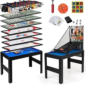 GYMAX Multi Game Table 48", 14 in 1 Combo Game Table w/Basketball, Billiards, Foosball, Ping Pong, Hockey, Shuffleboard, Bowling, Chess, Checkers, Backgammon, Tic Tac Toe for Game Room, Family Night