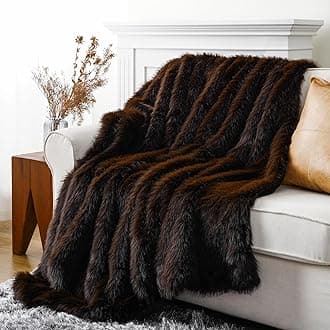 BATTILO HOME Chocolate Brown Faux Fur Throw Blanket, Luxury Fluffy Fur Blanket for Bed, Comfy Shaggy Cozy Plush Fuzzy Fur Throws for Sofa Couch Living Room Home Decor, 125x150cm