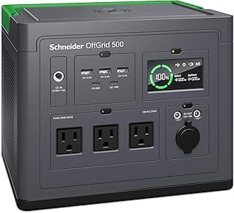Schneider OffGrid 517Wh Portable Power Station, PPS500 Portable Solar Generator with Wireless Charging Pad, for Camping or Home