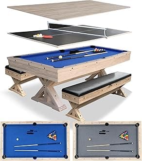 7 FT 3 in 1 Multi Game Pool Table with Dining Top Ping Pong Table Combo, Includes Pool Table Accessories and Tennis Paddles.