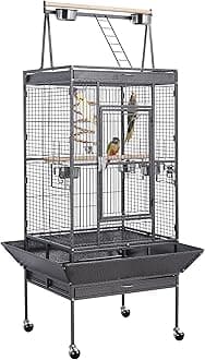 Yaheetech 69-inch Wrought Iron Rolling Large Parrot Bird Cage for African Grey Small Quaker Amazon Cockatiel Sun Parakeet Green Cheek Conure Dove Lovebird Budgie Play Top with Stand