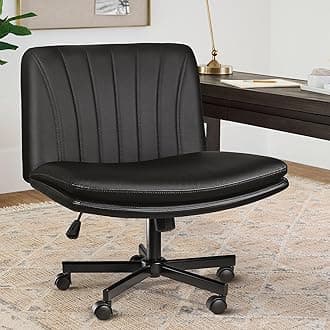 LEMBERI Armless Office Desk Chair with Wheels,Faux Leather Cross Legged Wide Chairs, Mid Back Swivel Computer Task Chairs for Home Office,Make Up,Small Space,Bed Room, Black