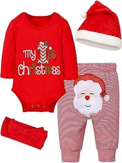Baby Girl Boy Christmas Outfit My First Christmas Baby Boy 2021 Infant New Year 4 Pcs Set, Christmas 1st, 0-3 Months