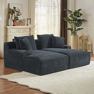 GNIXUU 78.8" Oversized Double Boneless Chaise Lounges Sofa, Plush Corduroy Sectional Cloud Couch Upholstered Memory Foam Loveseat Sleeper Chair Bed with Soft Pillows for Living Room Bedroom(Drak Gray)