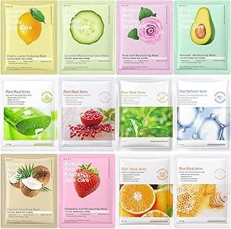 12 Pack Face Masks Skincare Sheet Face Masks for Teens Girls Women, Hydrating Face Mask, Face Mask Set Easter Basket Stuffers for Teens Girls Kids, Pamper Gifts for Women, Perfect for Sleepovers