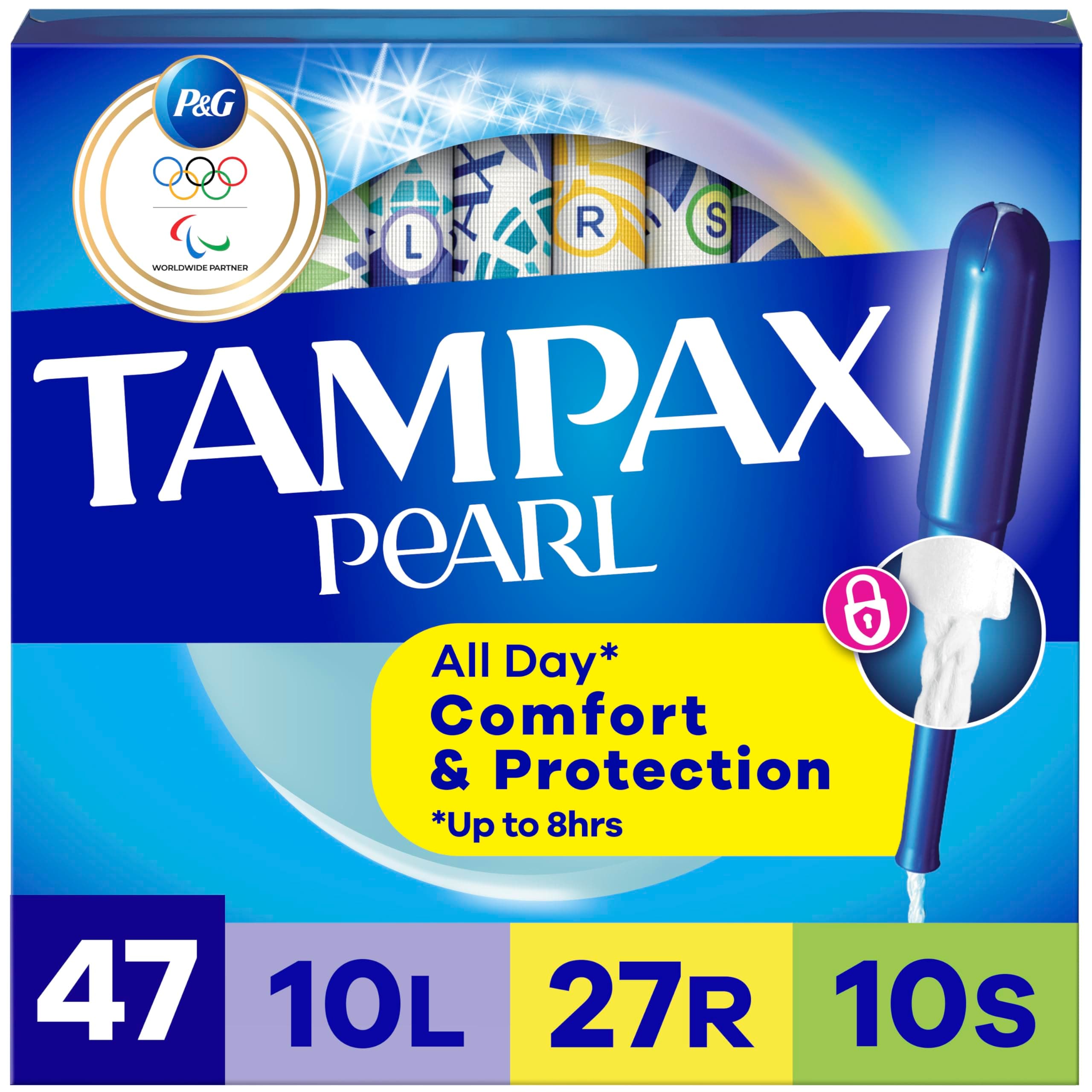 Tampax Pearl Tampons Multipack, Light/Regular/Super Absorbency, With Leakguard Braid, Unscented, 47 Count