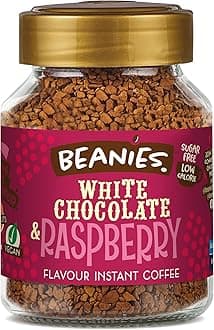 Beanies Flavour Instant Coffee -White Chocolate & Raspberry Instant Flavored Coffee - Bold & Adventurous Full-On Flavor - An Indulgent Sugar Free Taste Explosion - Low Calorie - Vegan & Gluten Free - Wheat & Dairy Free, 6 x 50g jar