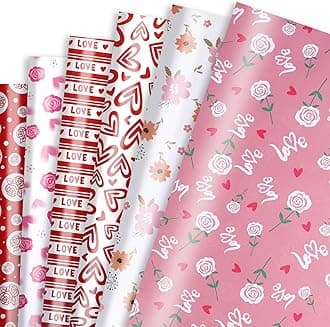 Mother’s Day Wrapping Paper 12 Sheets Love Heart Floral Anniversary Wrapping Paper Roses Design Gift Wrap Red&Pink Art Paper for Mother’s Day,Wedding - 20"×28"