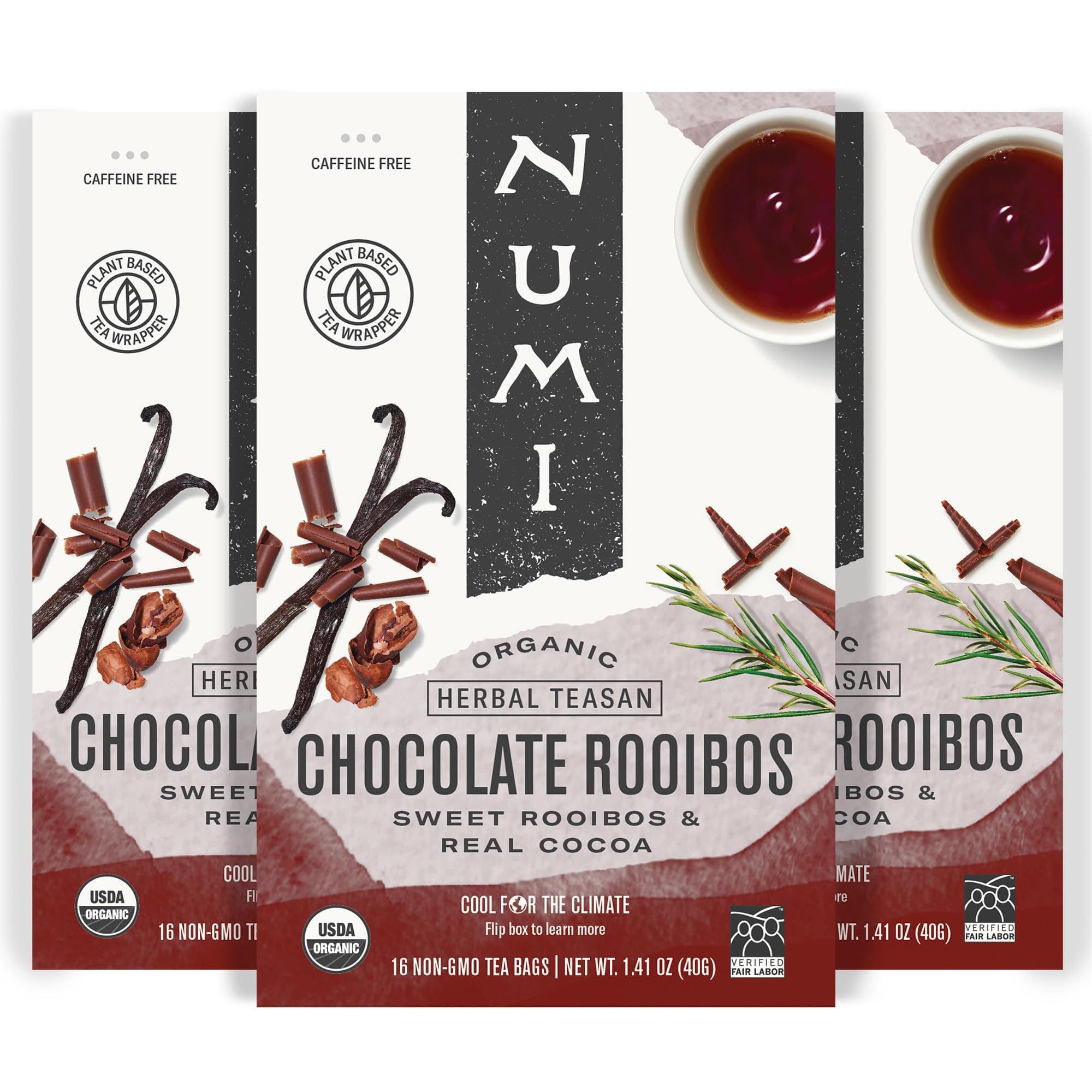 Numi - Organic Chocolate Rooibos Tea, 48 Rooibos Tea Bags, Red Tea with Cocoa, Honeybush & Vanilla