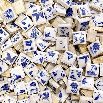 15mm Blue White Mini Ceramic Floor Tile Mosaic Tiles for Crafts, Colorful Ceramic Mosaic Pieces Art Making Supplies for Bathroom Flower Pot Outdoor Tables Coasters - 200g