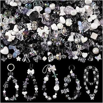 200-260PCS TINKRSTUFF Assorted Black Acrylic Beads for Bracelet Making, Cute Beads for Jewelry Making Flower Bow Butterfly Candy GummyBear Aesthetic Bracelet Charms,DIY Necklace Keychain Phone Charm