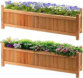 GEEZY 2x Wooden Rectangular Garden Planters & Flower Pots - Classic Large Raised Bed Baskets - Easy Assembly & Durable Wood Construction - Perfect for Patio, Balcony, or Backyard Gardening