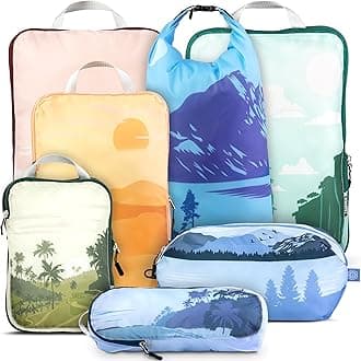 7 Pack Large Packing Cubes for Travel - Ultra Lightweight Expandable Compression Packing Cubes for Clothes (Landscape)